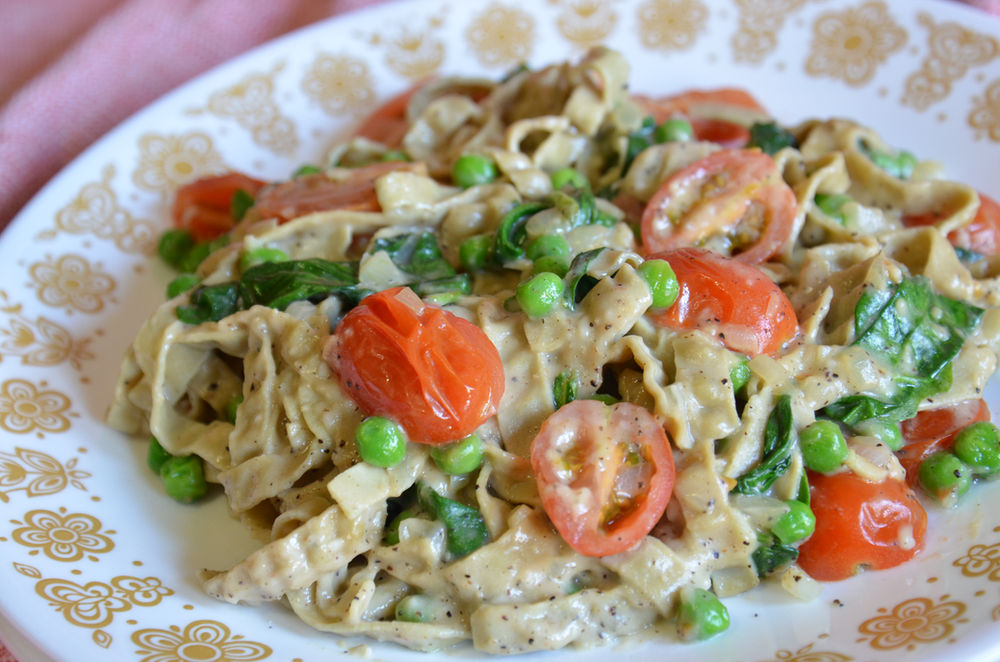 Vegetable Alfredo With Edamame Pasta