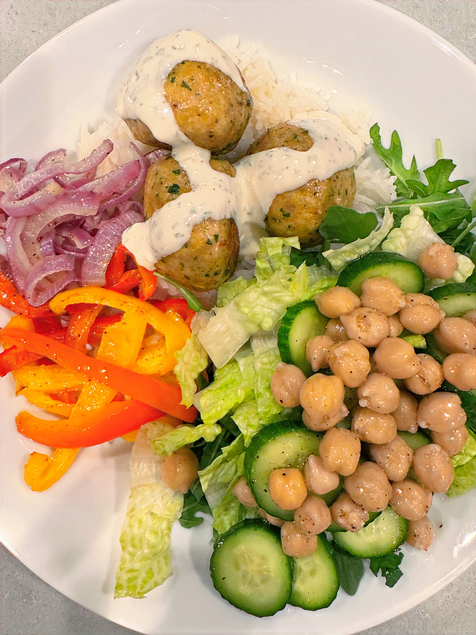 Chicken Shawarma Meatballs with a  Tahini Yogurt Sauce 