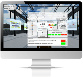 Shows working within a Virtual World Rehearsal online platform dashboard for accelerated learning in business