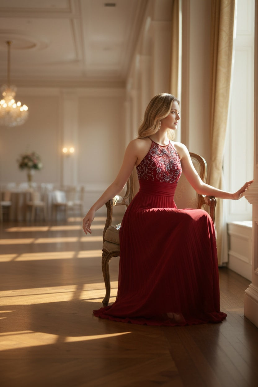 Thumbnail: B. Darlin dress - Small 5/6 - Red/Silver