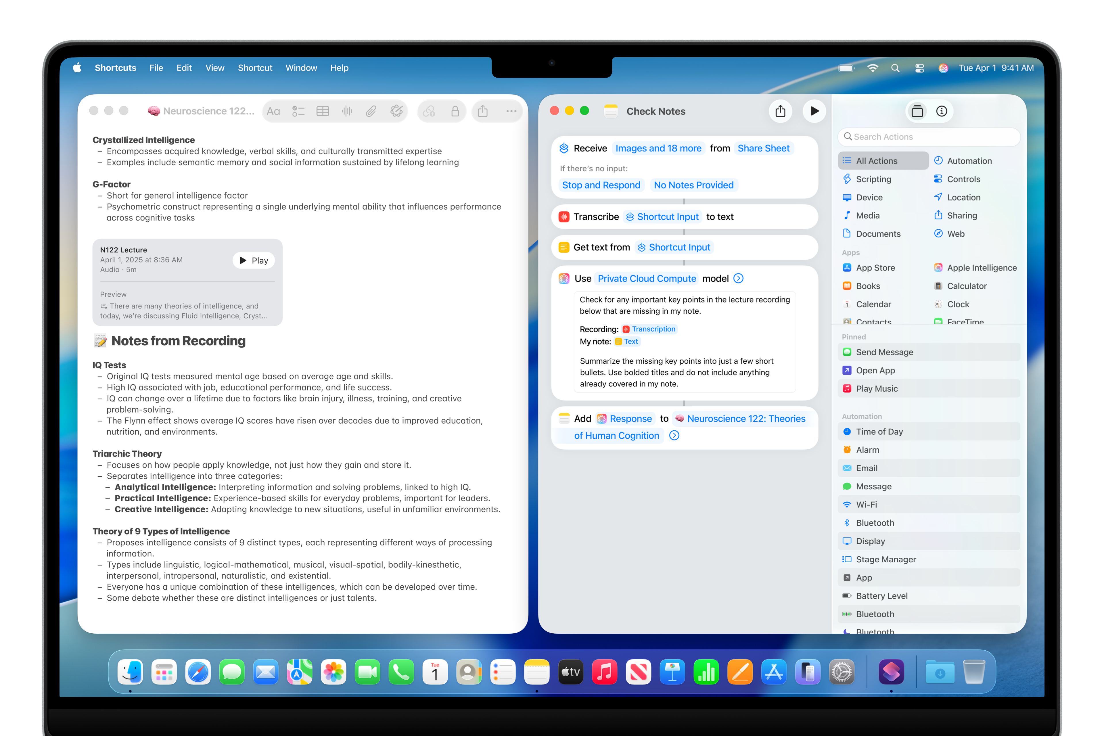 Un écran Raccourcis sur un MacBook Pro 16 pouces.