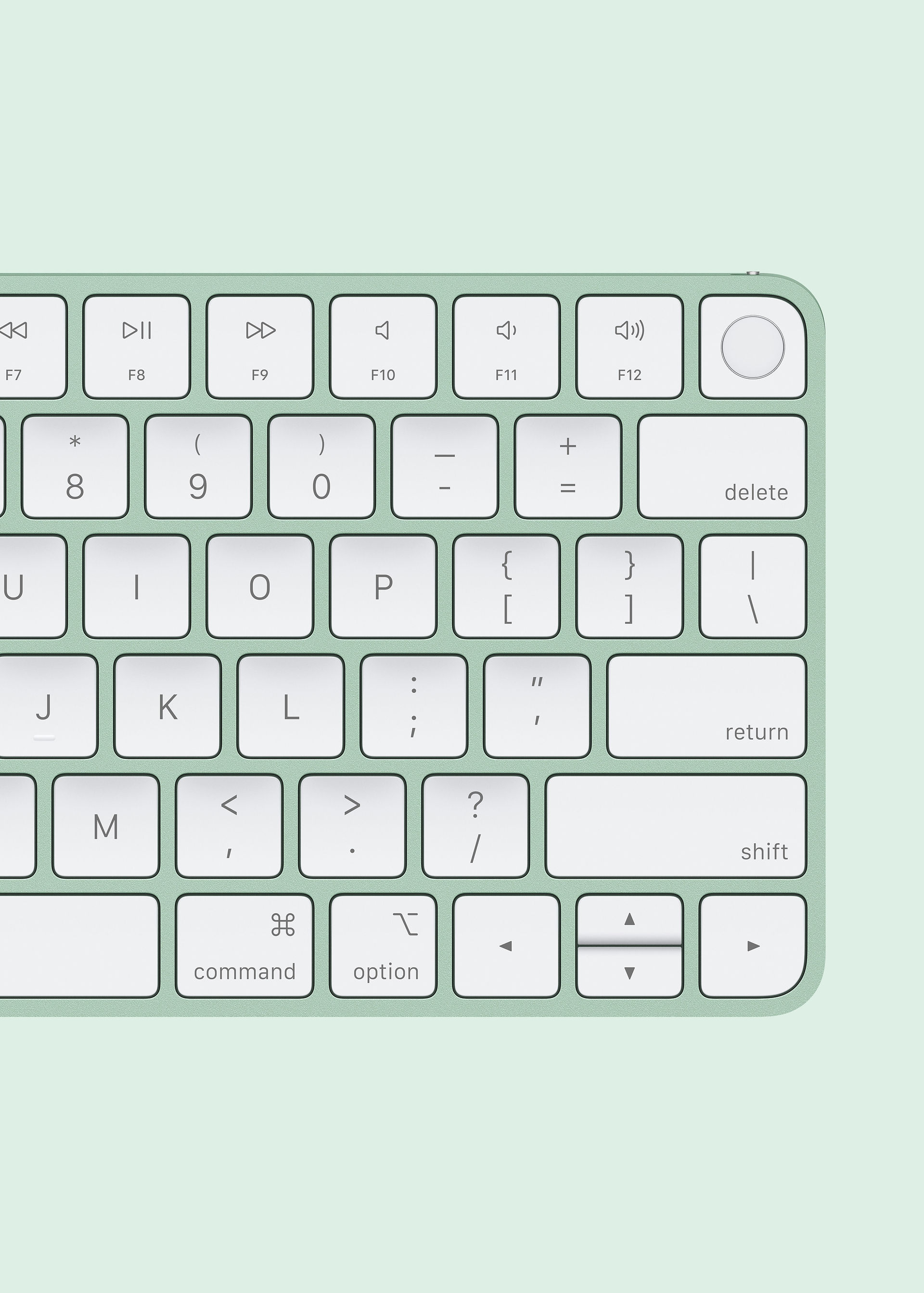Un gros plan du Magic Keyboard vert pour iMac.