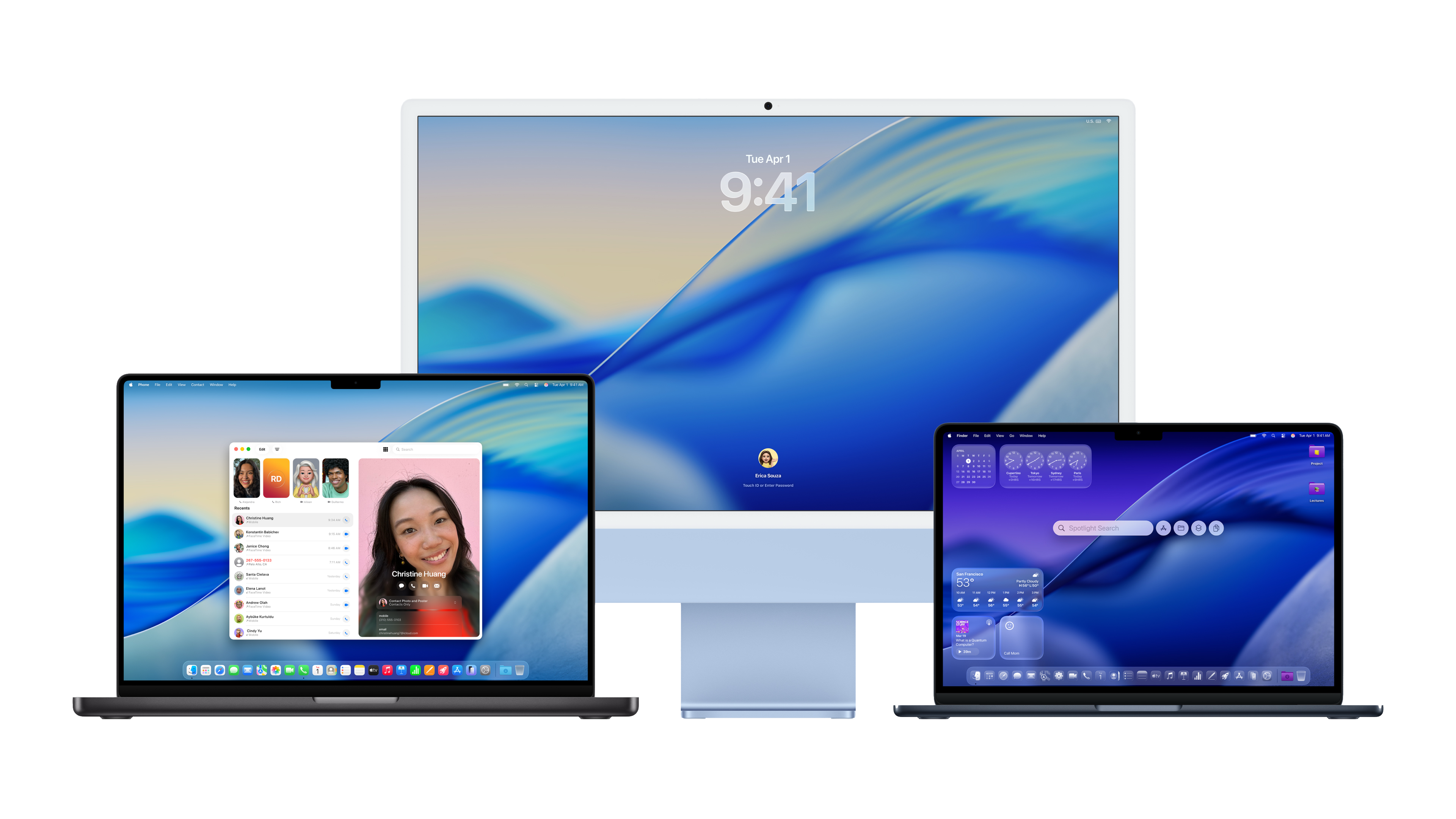 Un MacBook Pro 16 pouces, un iMac et un MacBook Air 13 pouces.