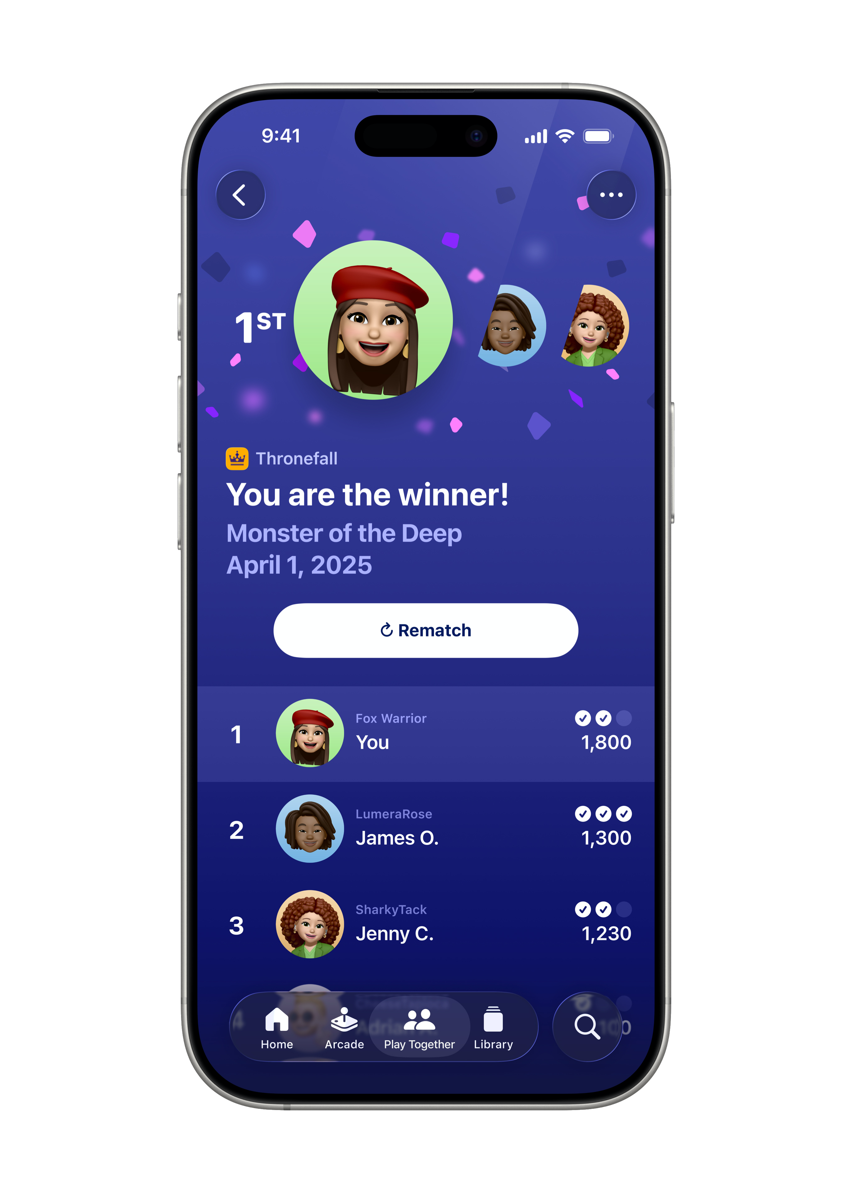 Les défis de l’app Jeux sont affichés sur un iPhone 16 Pro.