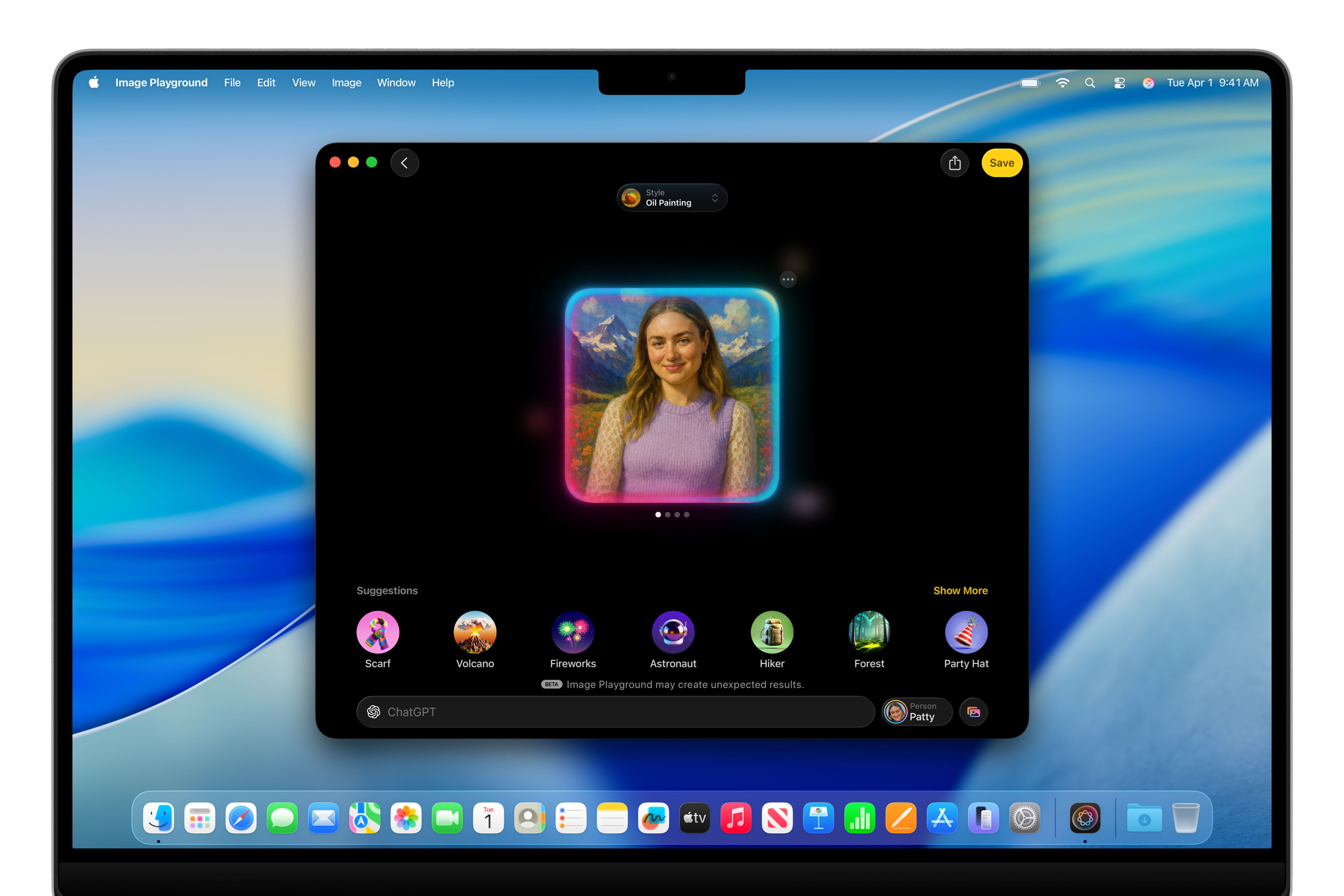 Un écran Image Playground sur un MacBook Pro 16 pouces.