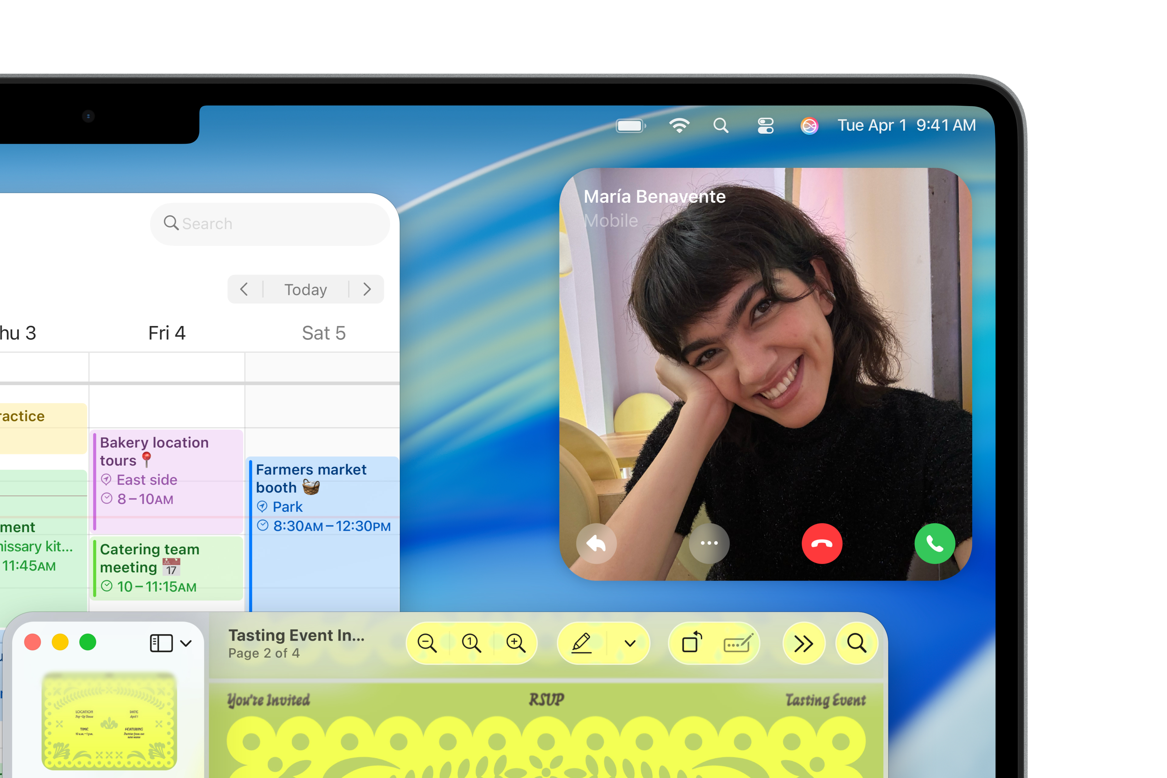 Un MacBook Pro 16 pouces montre un appel entrant dans l’app Téléphone.