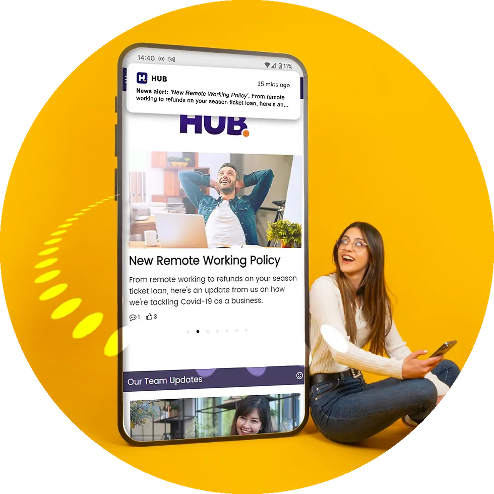 Hub intranet software on mobile app for hybrid teams at small and mid-sized businesses