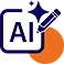 Digital workplace AI assistant showing a computer terminal labeled AI alongside a magic wand tool for generative writing and automation.