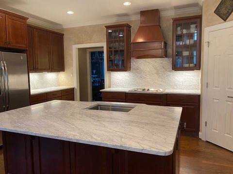Kitchen, Countertops, White Carrara Marble, Full Height Backsplash, Cary, North Carolina