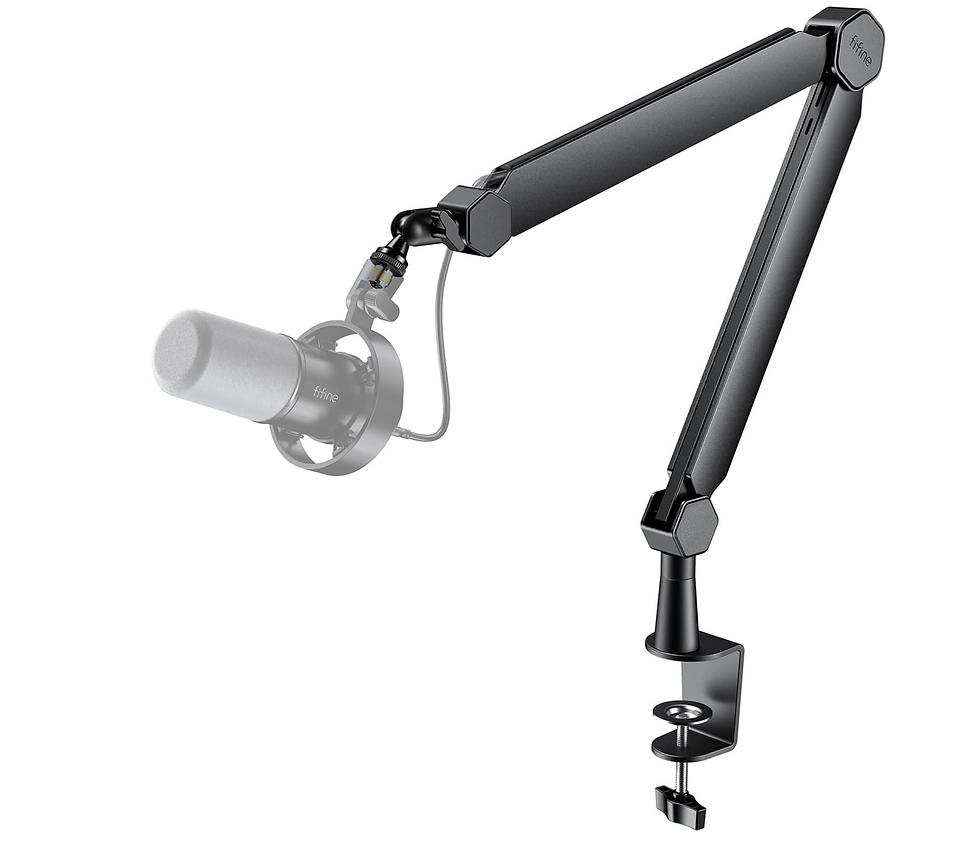 FIFINE BM66 microphone stand with adjustable arm and clamp, designed for versatile positioning and stability in audio recording setups.