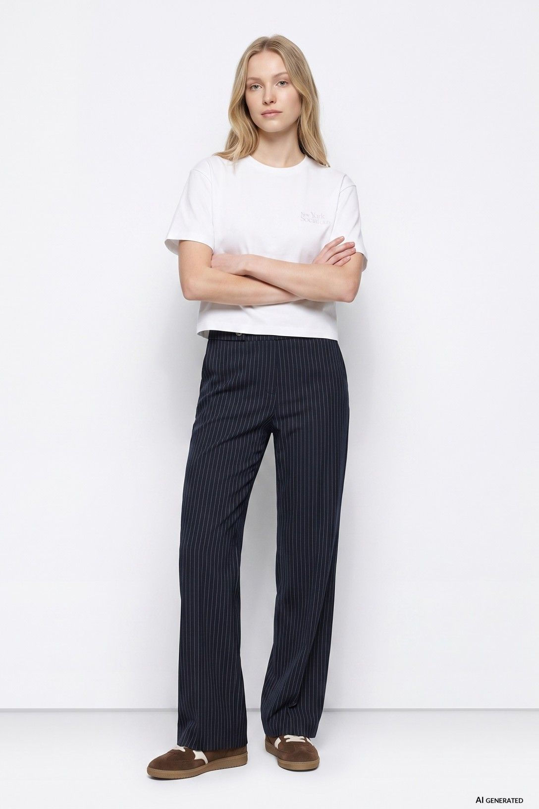 TIFFOSI Pantalon à rayures fines marines à bandes larges Sammy_3B