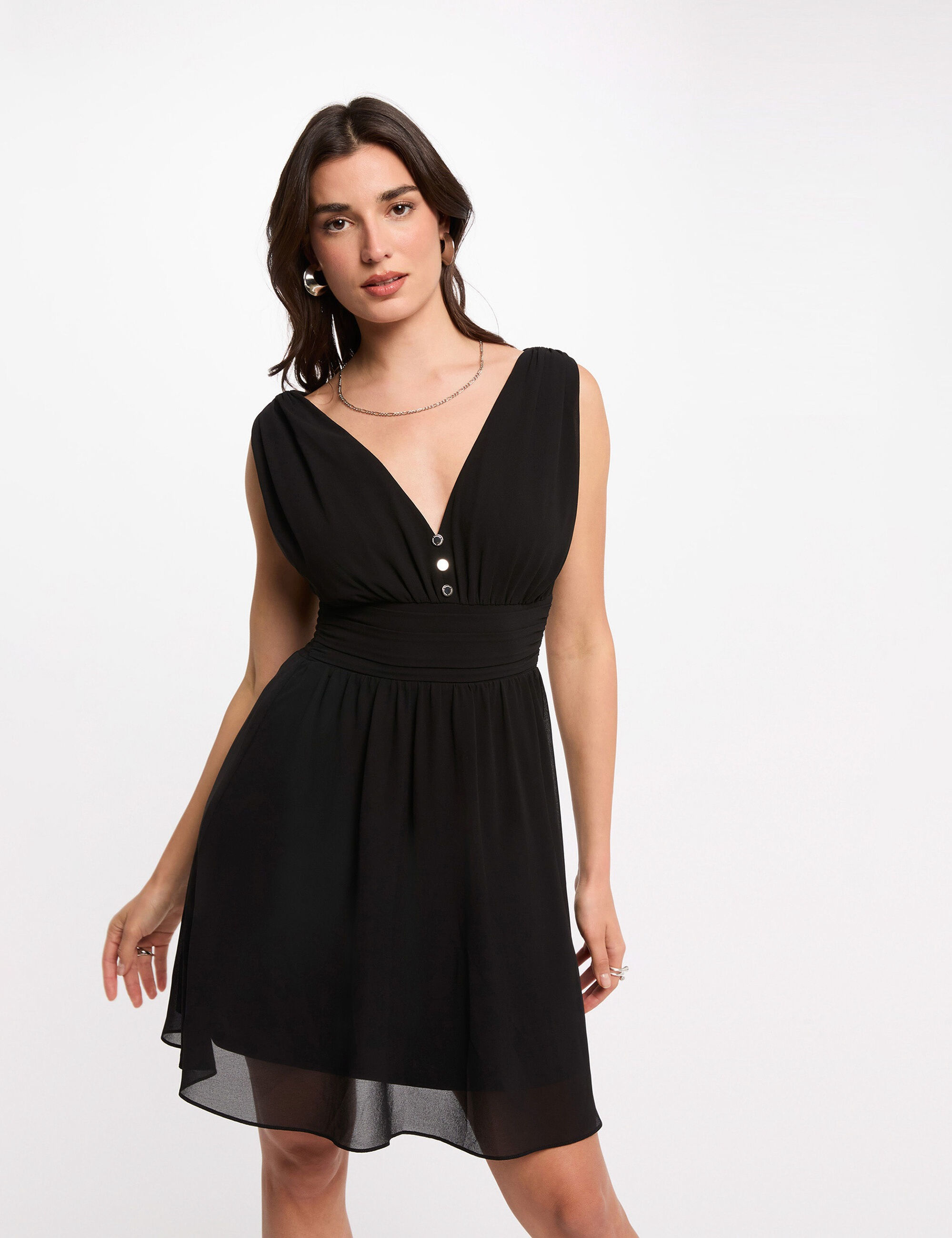 MORGAN Robe courte évasée fluide noir RIA