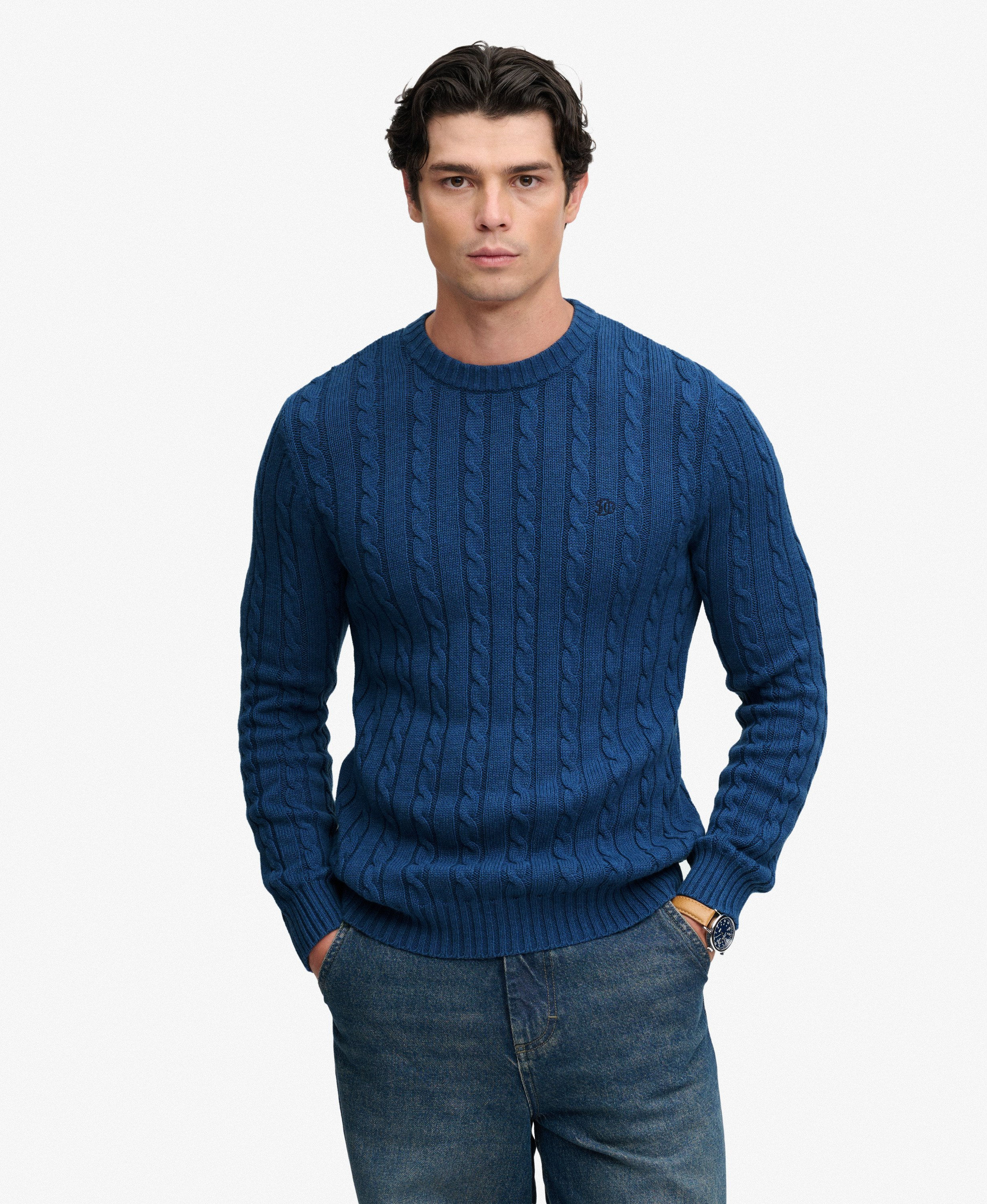 SUPERDRY Pull Indigo en coton à col rond et motif torsadé M6110707E - L5W