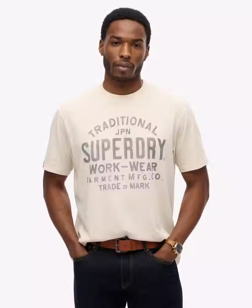 SUPERDRY Machined Goods Workwear Tee M1012204A - 8ZU - Oat Cream Marl