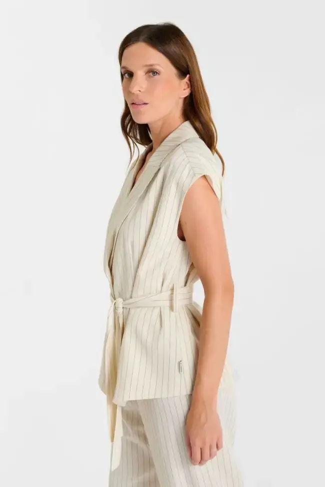 Miniature : LE TEMPS DES CERISES Veste sans manches Tayra à rayures crème