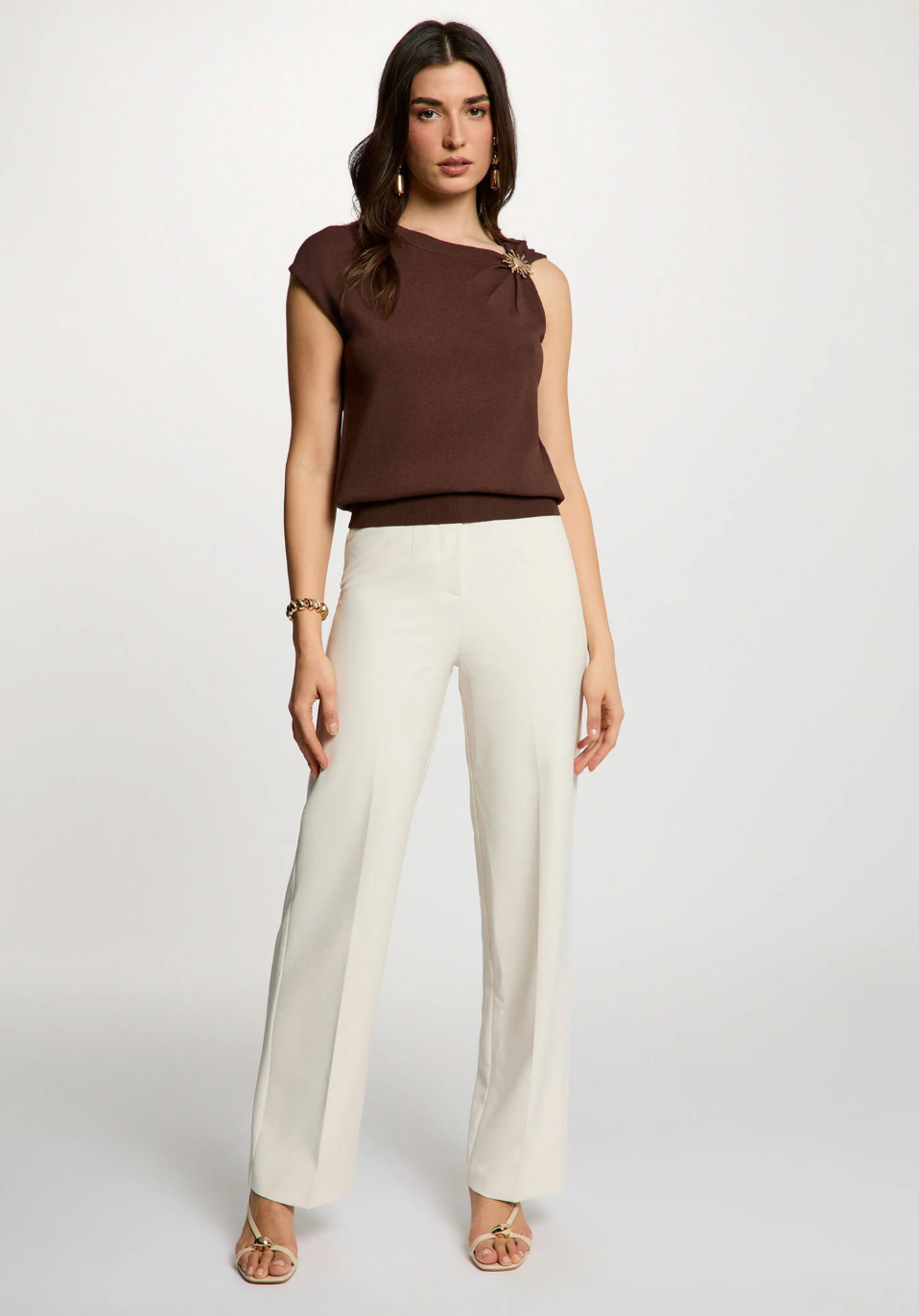 Miniature : MORGAN Top asymétrique sans manches marron foncé MCHOCO