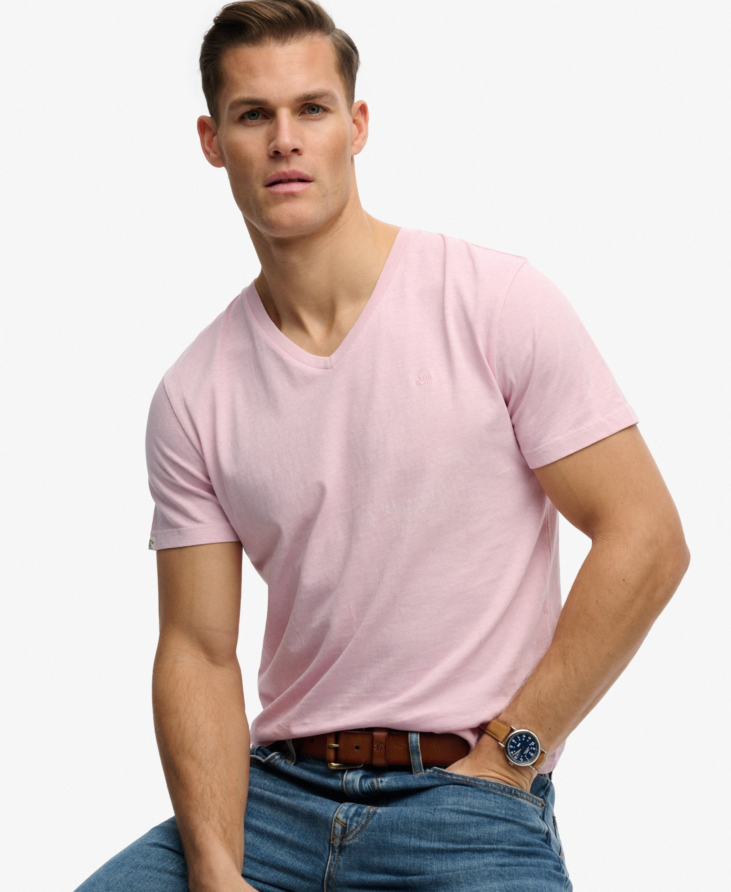 SUPERDRY T-shirt Col V en Coton et Lin M1012391A - MBO