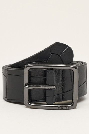 SALSA Ceinture en cuir croco noir 124153