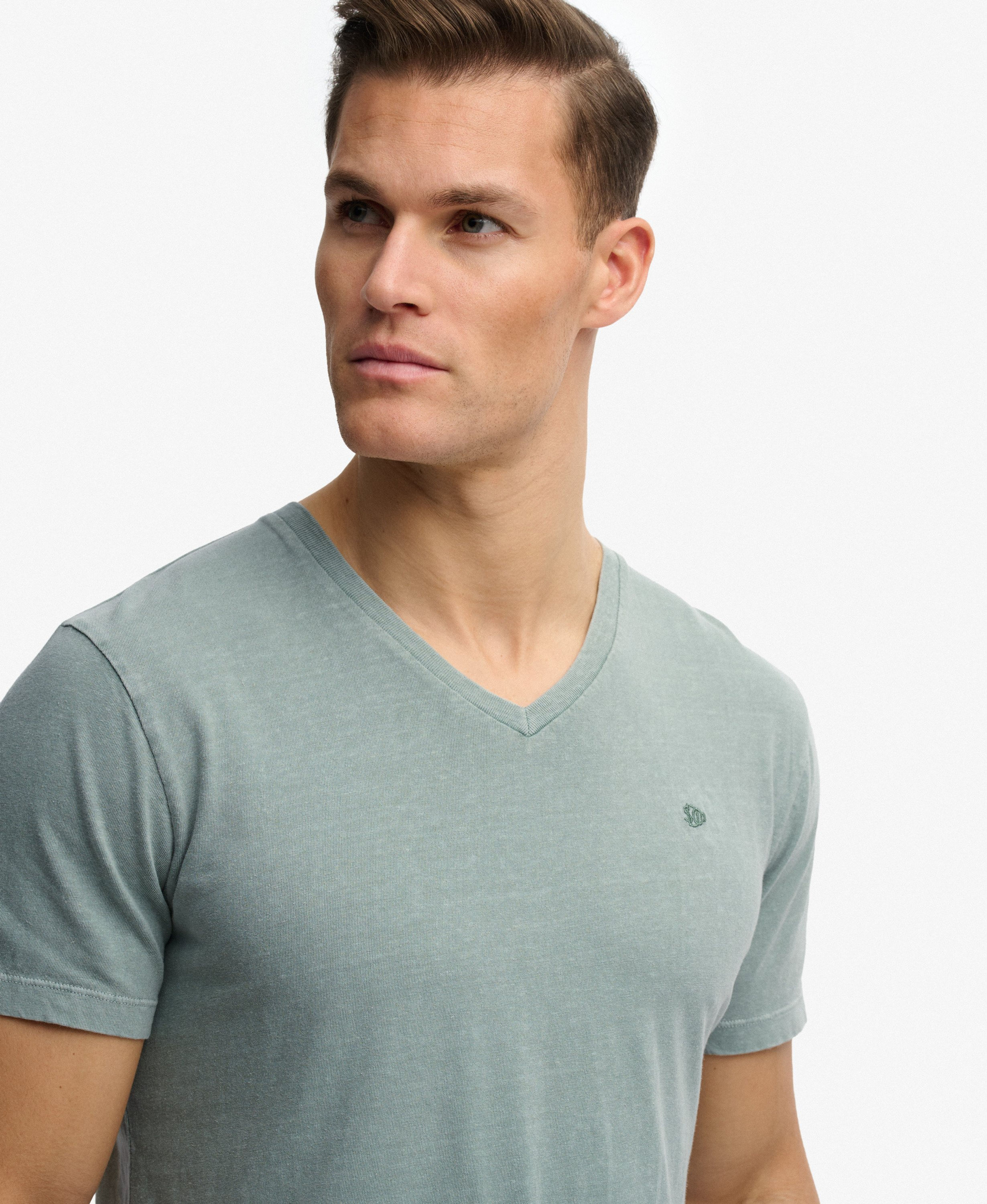 SUPERDRY T-shirt Col V en Coton et Lin M1012391A - J1E