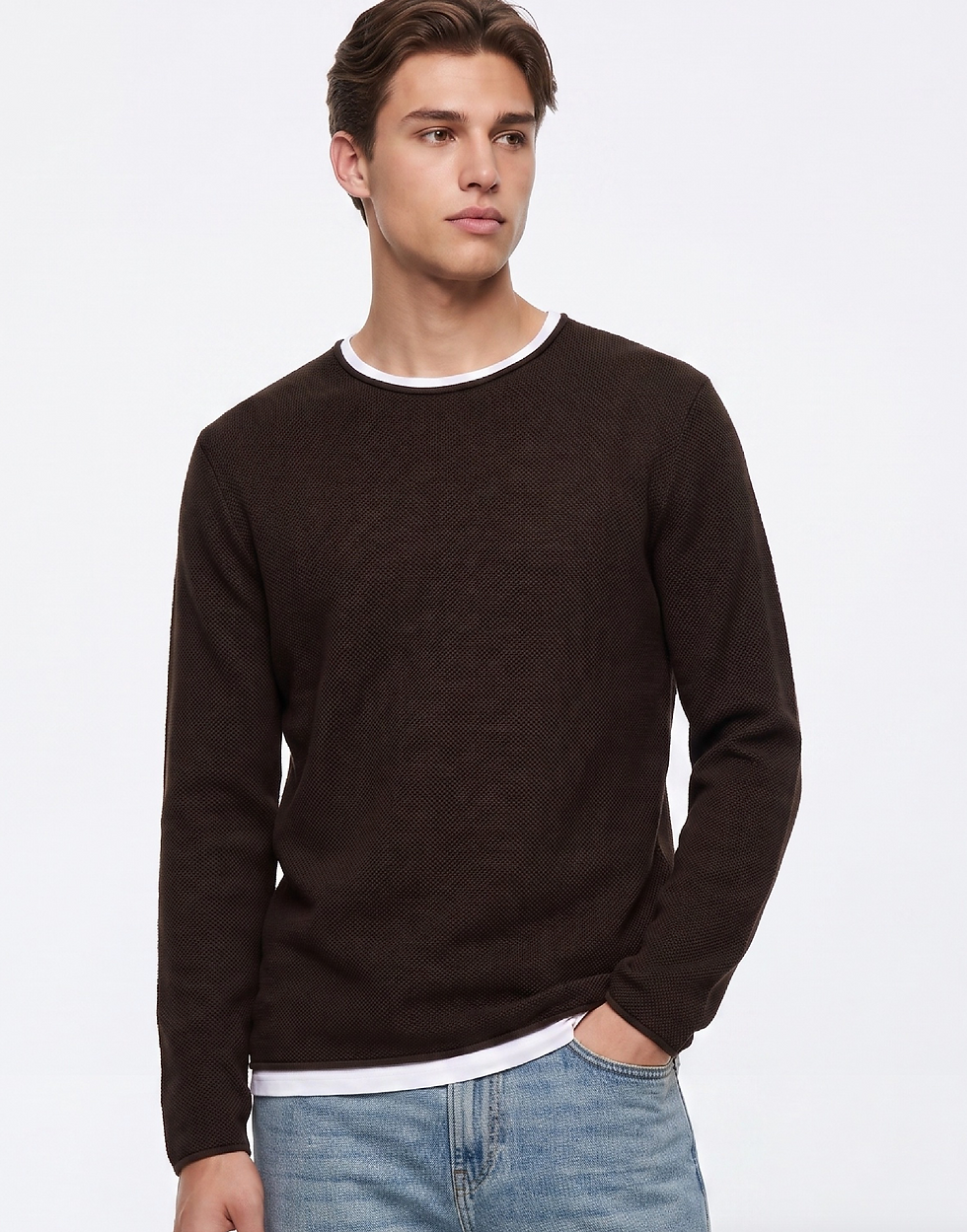 Miniature : TIFFOSI Pull en tricot décontracté marron ALABASTRO