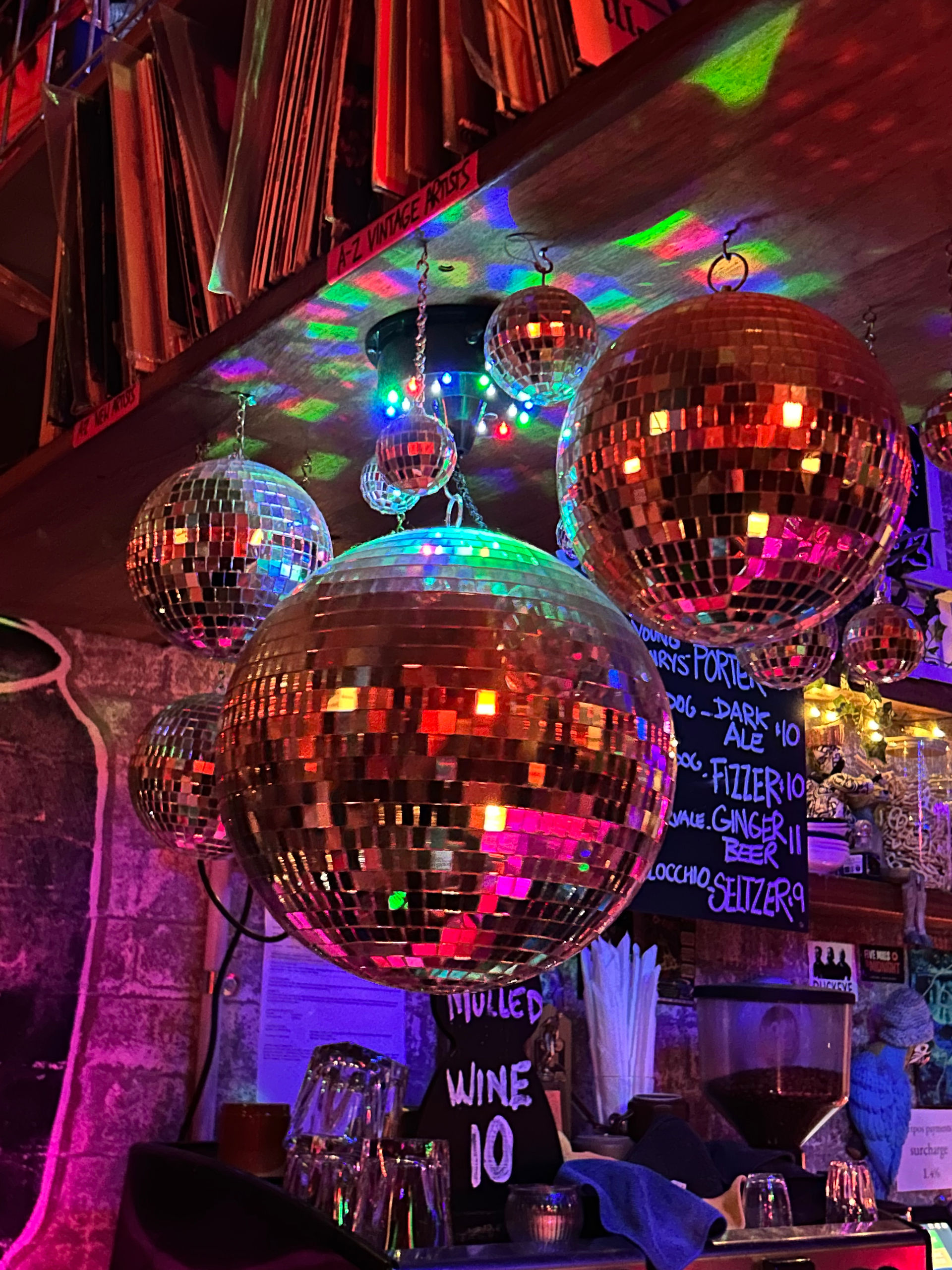 Disco balls at Flippy's. Brunswick Melbourne Northern suburbs guide 