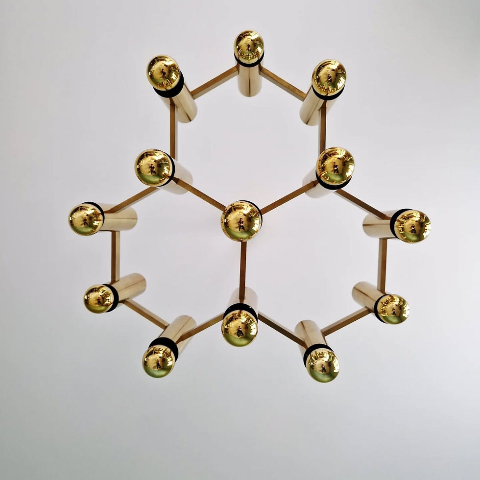 Miniature : Grand lustre en laiton, design Gaetano Sciolari,  Boulanger, 1970