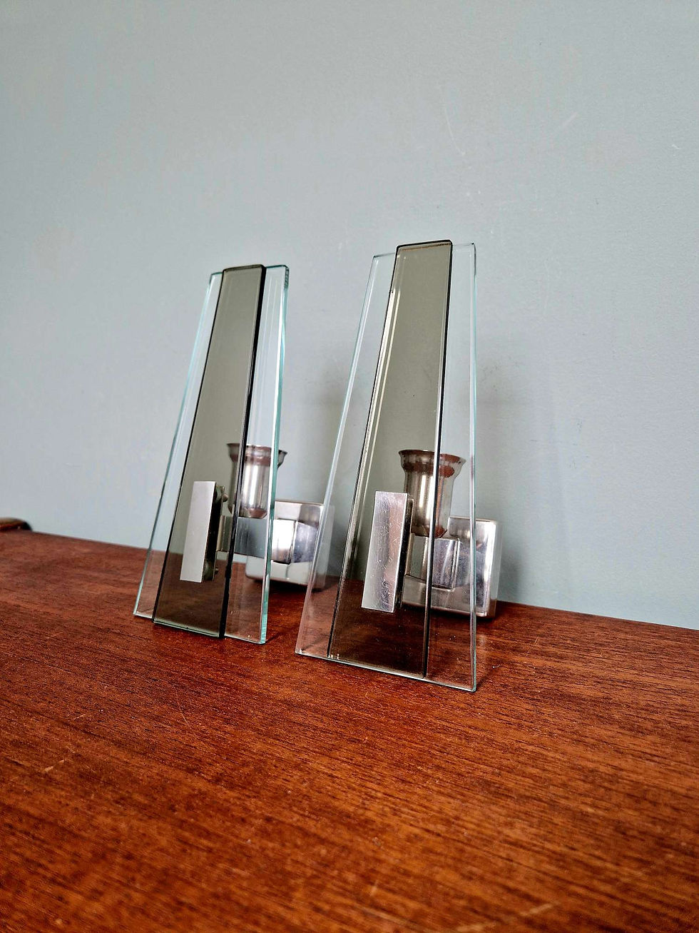 Miniature : Paire d'appliques murales italiennes en verre transparent et fumé, 1970