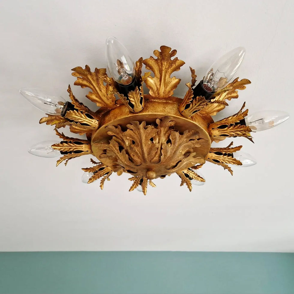 Miniature : Plafonnier floral en métal doré, Banci Firenze, Italie, 1970