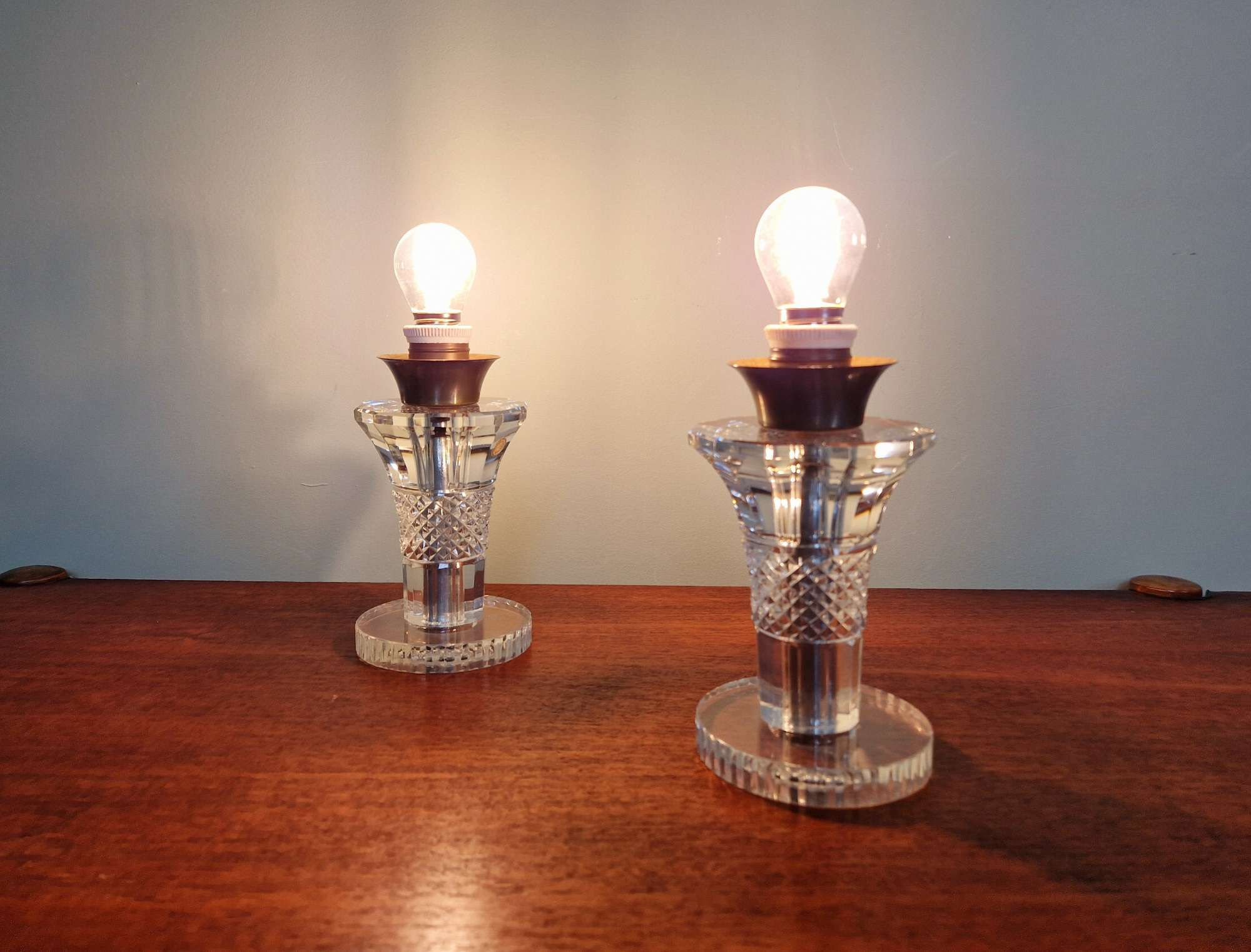 Paire de lampes Art Deco en cristal, Val Saint-Lambert