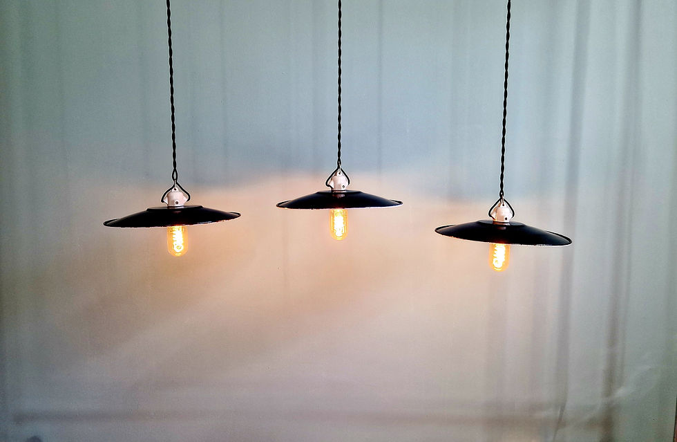 Miniature : Trio suspensions industrielles en tôle émaillée noire