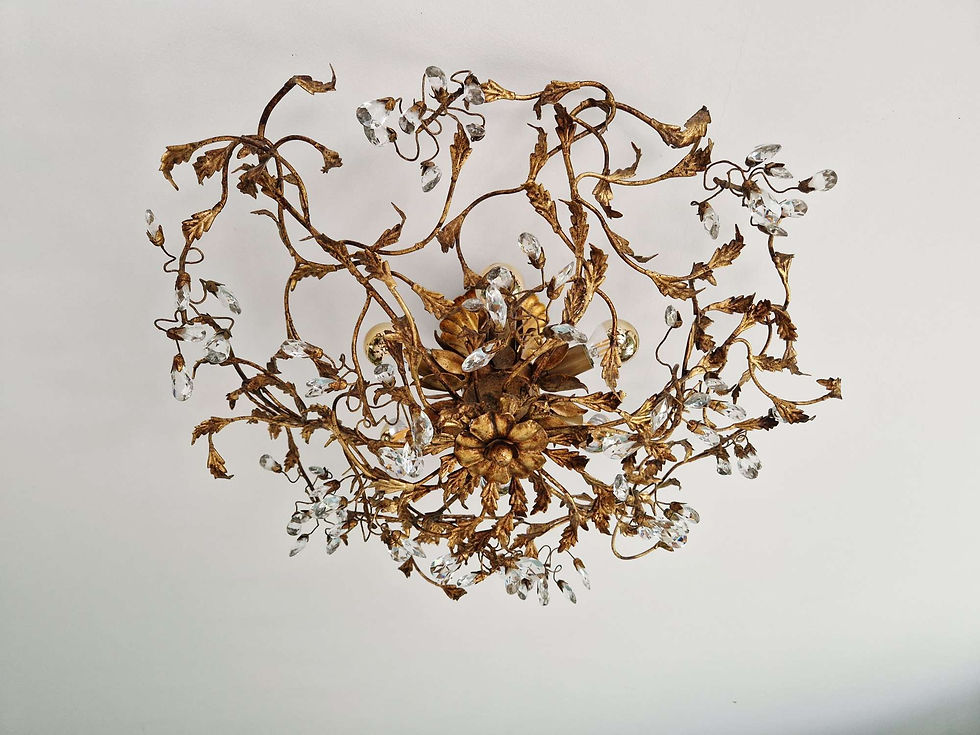 Miniature : Grand plafonnier italien en métal doré et cristal, style Hollywood Regency, 1970