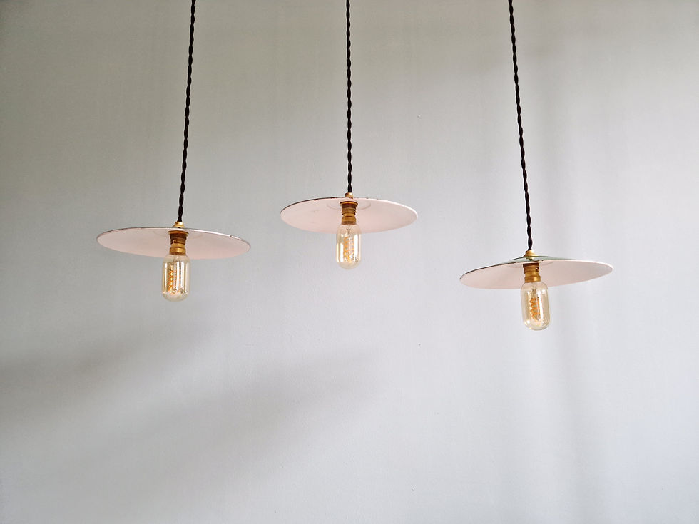 Miniature : Trio de grandes suspensions industrielles en tôle émaillée verte