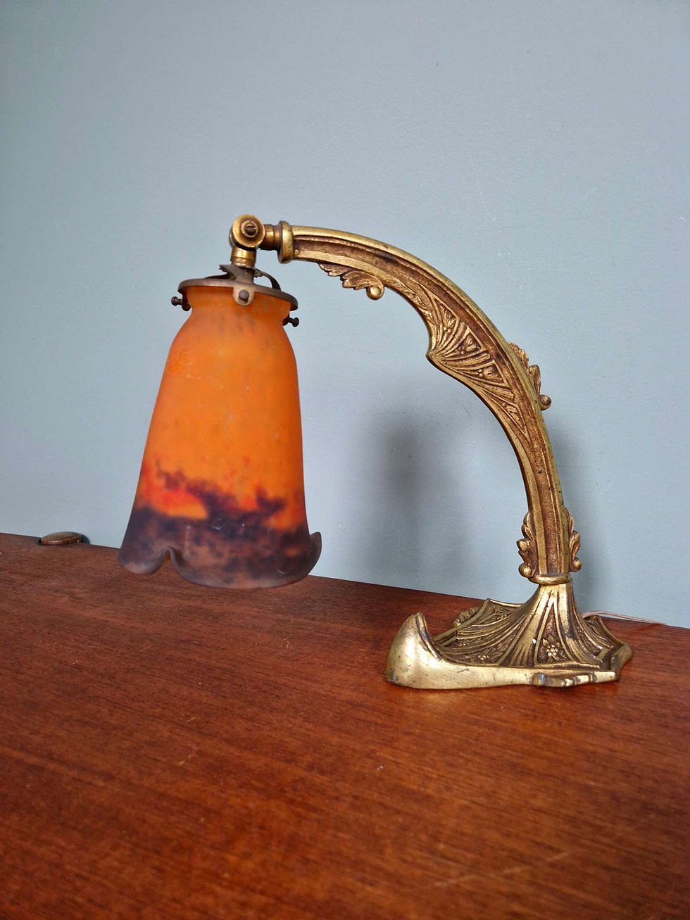 Miniature : Lampe de bureau Art Déco en bronze et verre marmoréen, Frères Muller, 1920