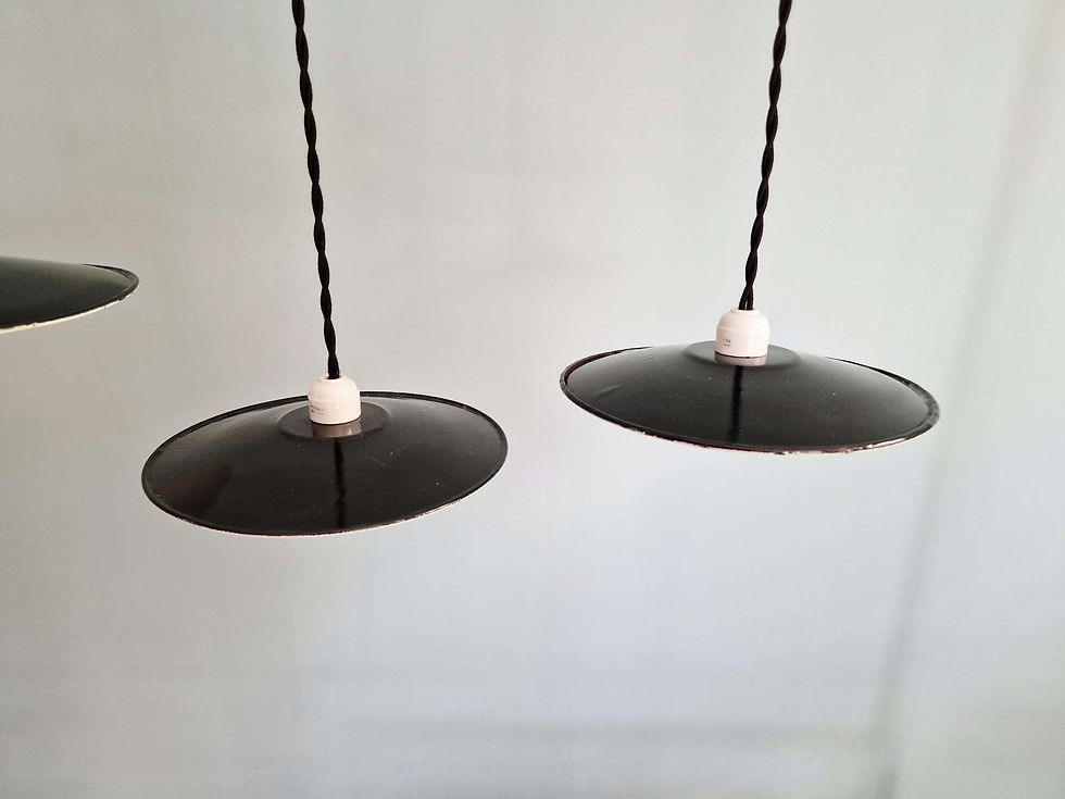 Miniature : Ensemble de 4 suspensions industrielles en tôle émaillée noire et blanche
