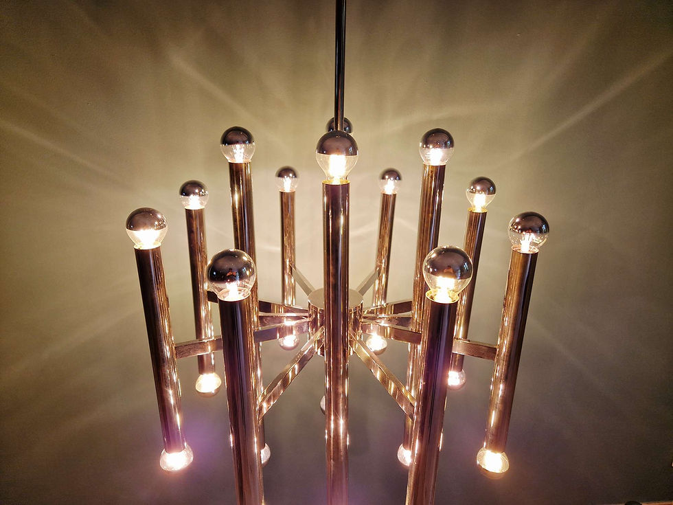 Miniature : Grand lustre en métal chromé (24 feux), design G. Sciolari, 1970