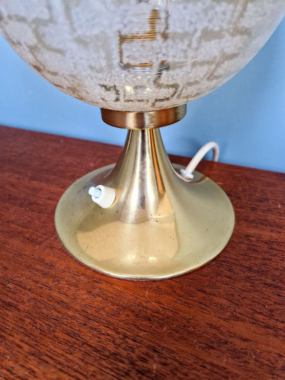 Miniature : Lampe de table Space Age en laiton et verre couleur ambre texturé, 1970