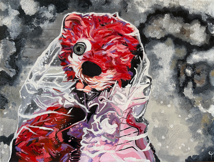 "2009 Pink Fallout" par Phi-Artiste-Peintre, Huile sur toile, 2026, 40 x 30 cm