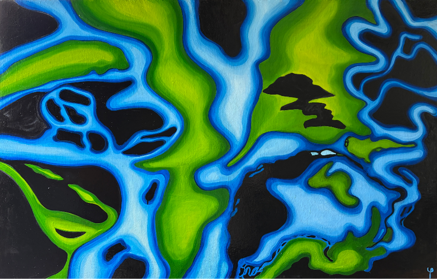 "Nigredo - Solve et coagula. Ad Inferos", par Phi-Artiste, 2026, Huile sur toile, 95 x 149 cm