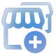 A store front and plus sign icon.