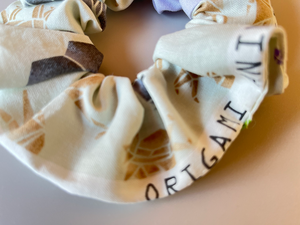 Thumbnail: Kimono scrunchie, scrunchy, ponytail holder ,cotton 100%, origami dinosaurs