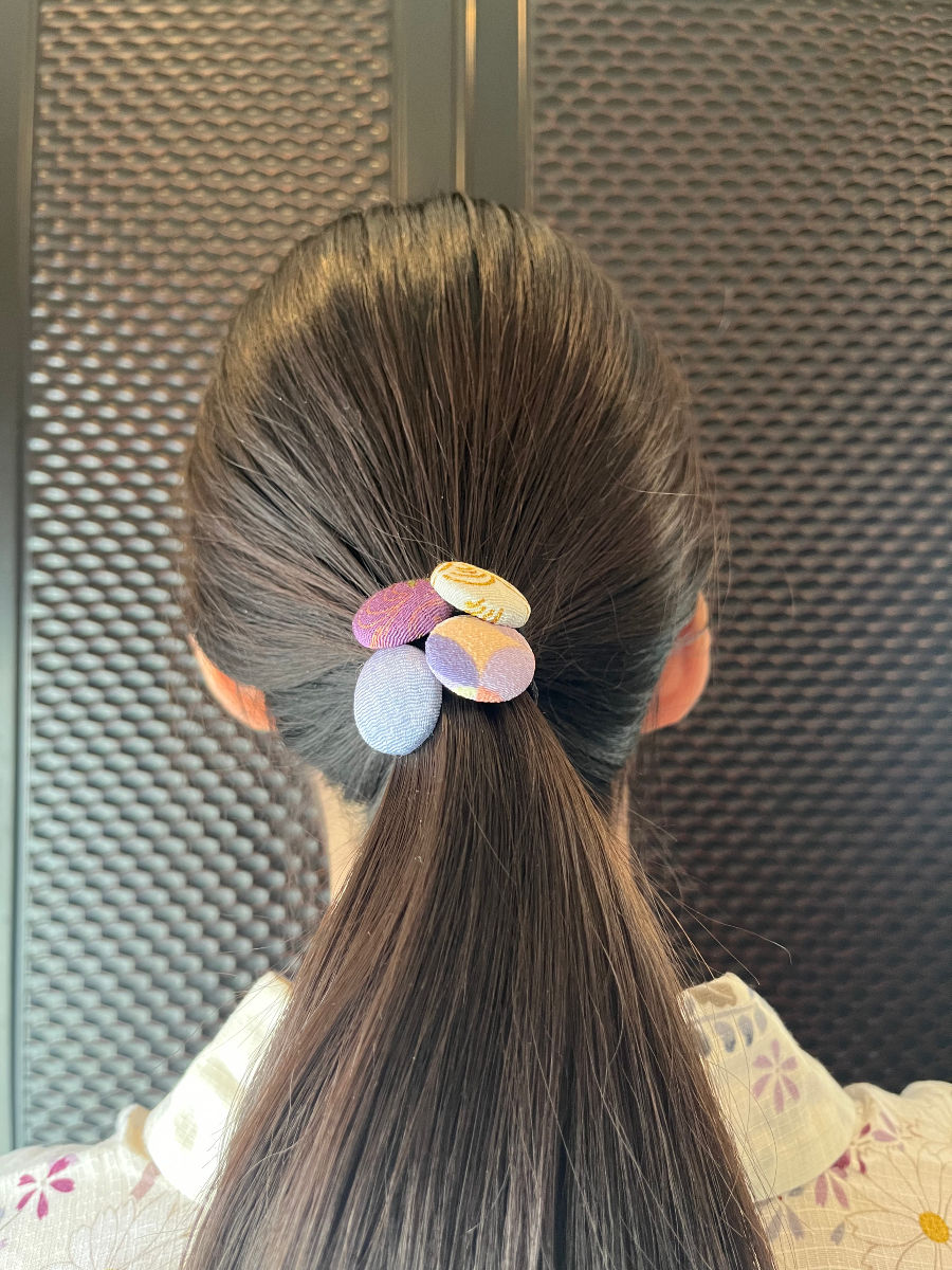 Miniatura: PIF ||  Kimono Pony,hair ties with decorative fabric-covered buttons