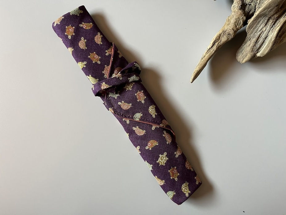 Thumbnail: Handmade Roll-up Chopstick case Lucky Turtle（Turtle Pattern Matching Tie）