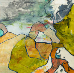Details und atmosphärische Ansichten der Werke Chambord, Chaumont-sur-Loire und Le Prince Muguet von Christin Breuil – Mixed Media mit transparenten Schichten, Collage, Farbe, Licht und Erinnerung.