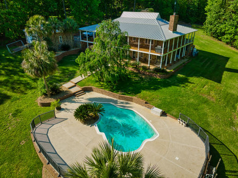 Aerial drone photograph of a luxury home on Lake Murray in South Carolina.