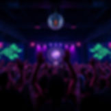 Crowd of people at a concert with hands up in the air, POV from the back of the crowd look