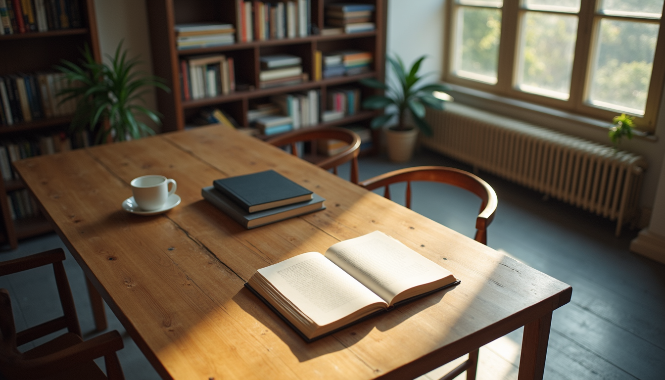 High angle view of a peaceful study space