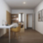 Chambre fonctionnelle avec lit simple, bureau, chaise et rangements intégrés, décoration moderne et éclairage doux, idéale pour une colocation.