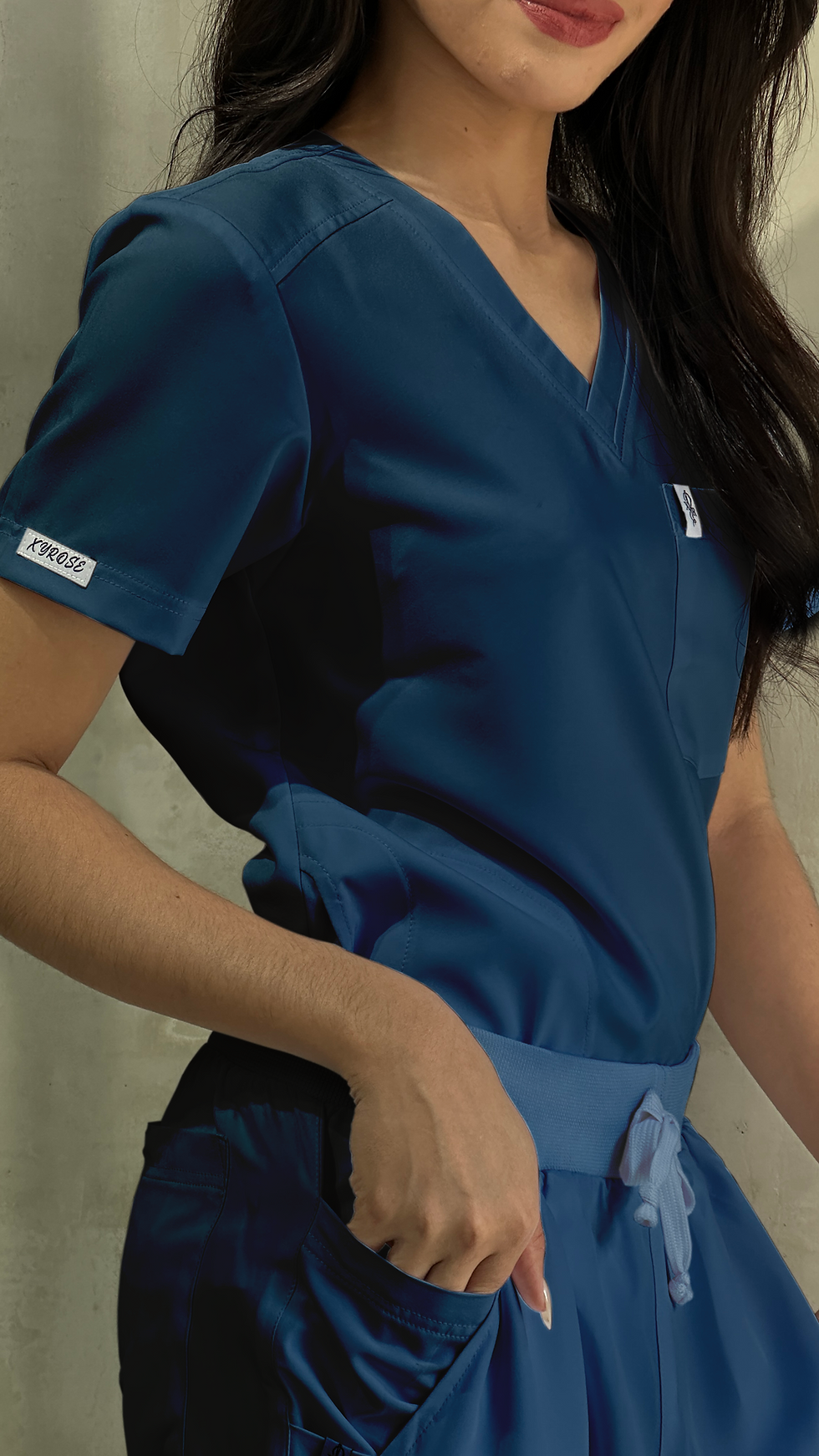 Thumbnail: Peacock Blue V Neck Scrub Suit for Women