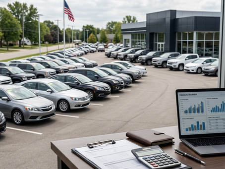 Used car dealer calculating true profit and dealership expenses on vehicle sales
