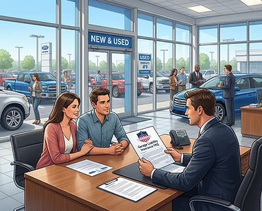 Car dealership showing their garage liability insurance the got from All American Bonds and Insurance.